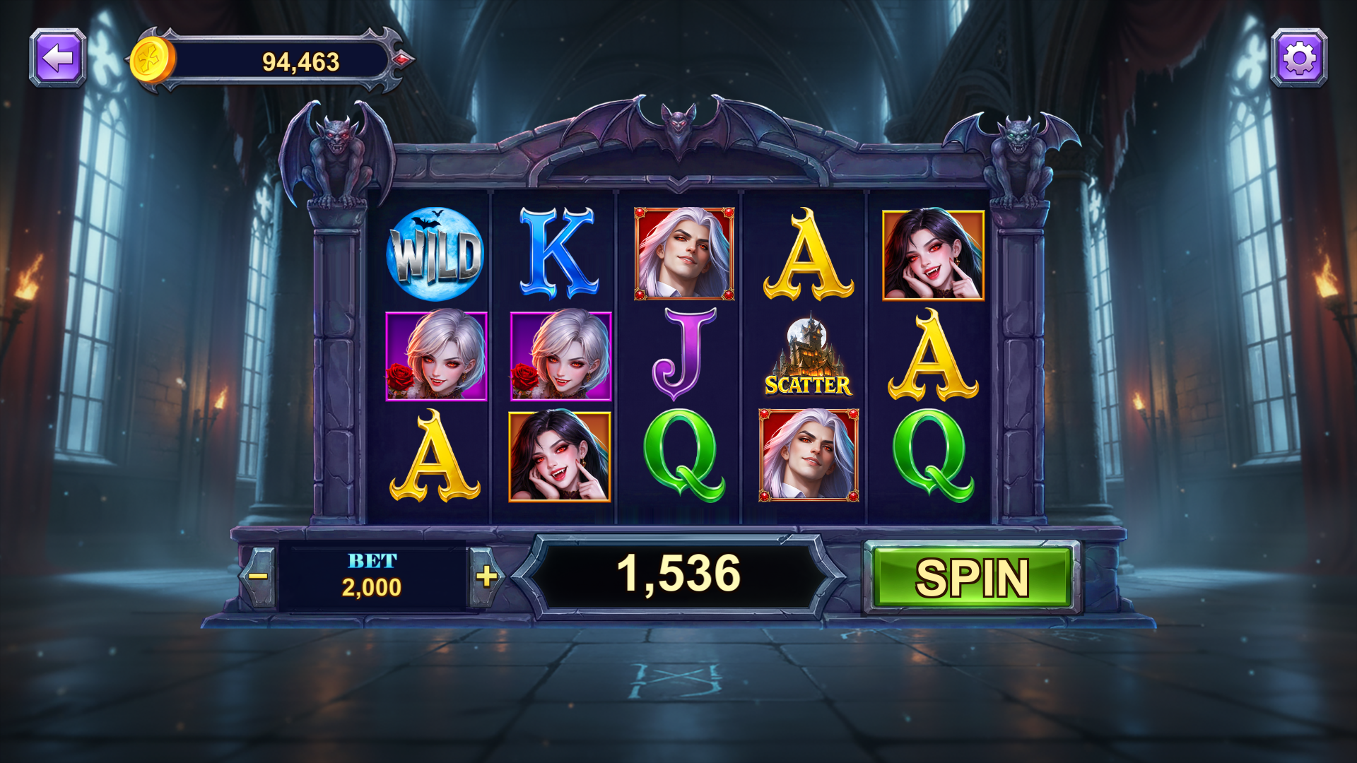 Eternal Night Riches reel gameplay screen